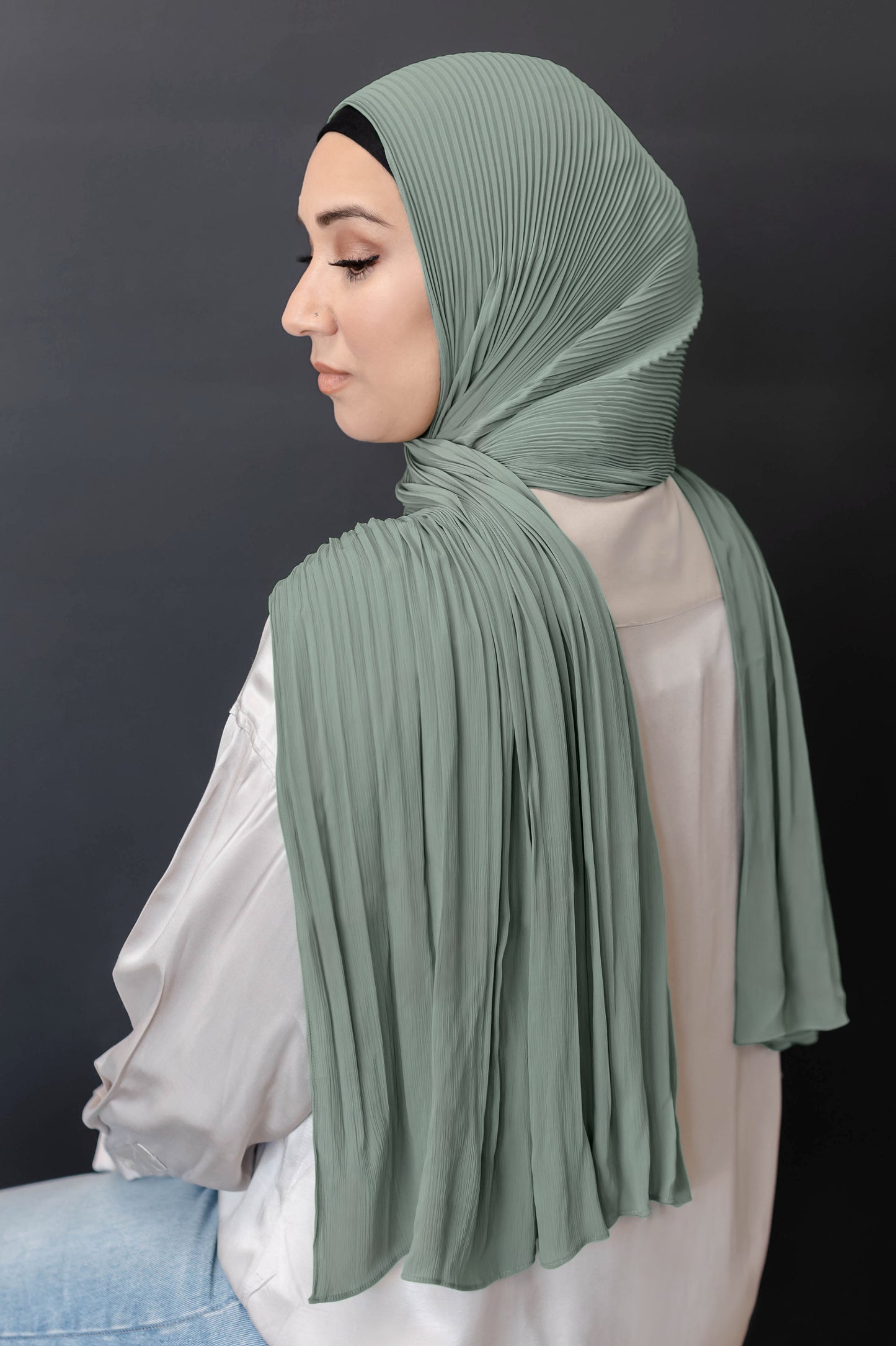 Cascade Pleat Hijab - Desert Sage