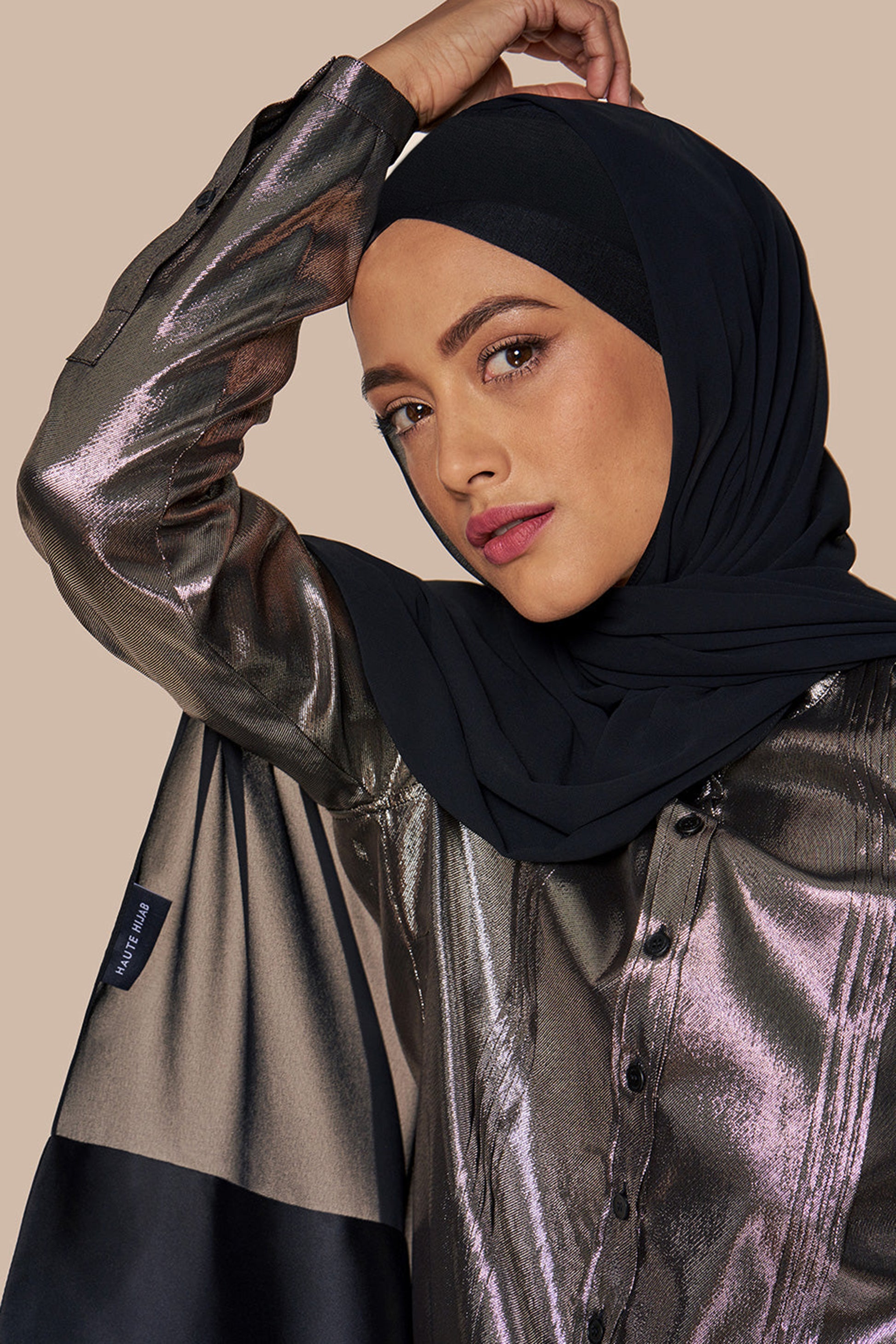 Satin–Edge Hijab Black Tie – Haute Hijab - Main Image