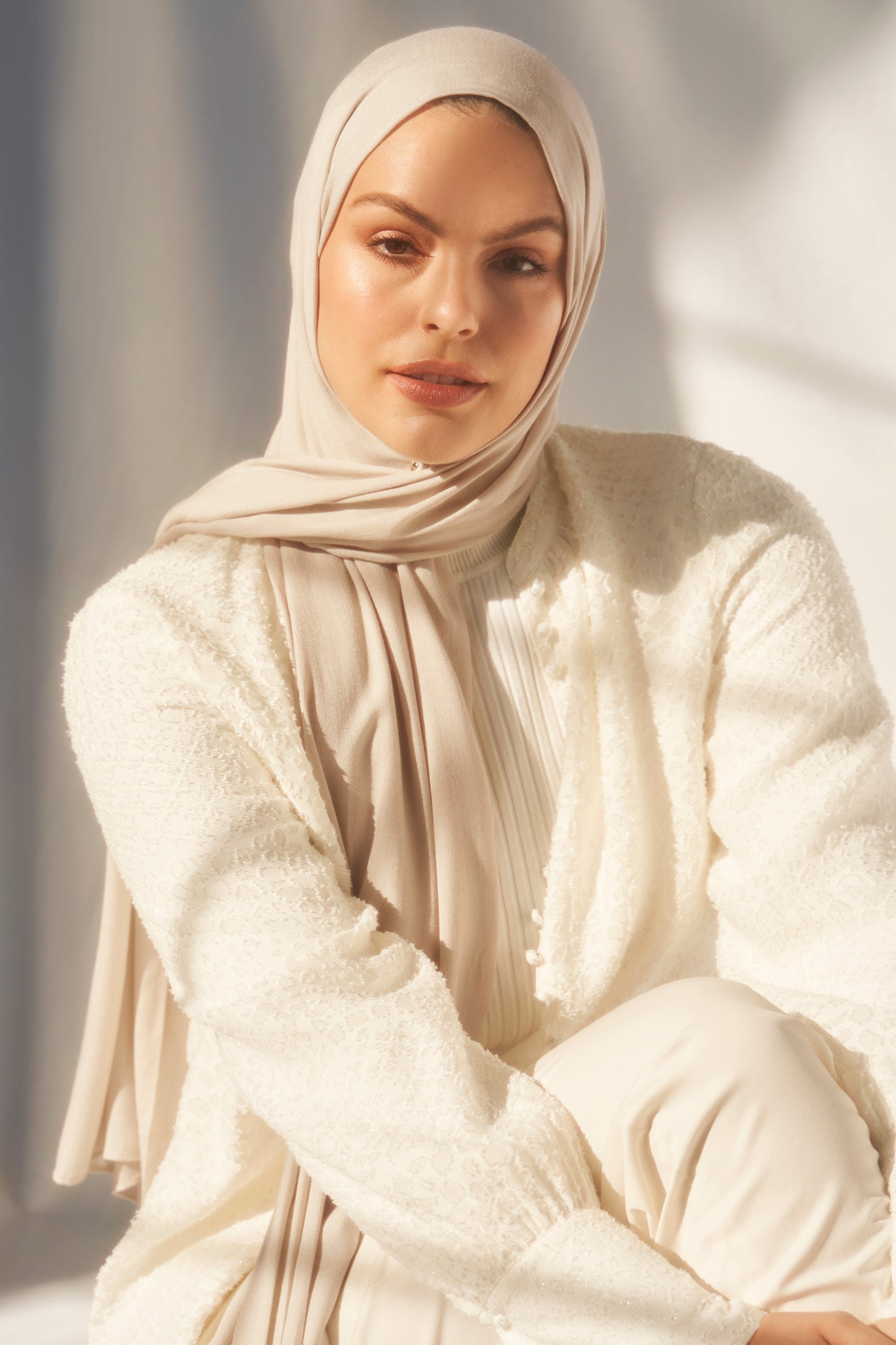 Bamboo Woven Hijab - Oyster