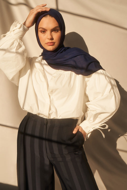 Bamboo Woven Hijab - Navy
