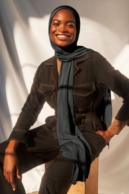 Bamboo Woven Hijab - Faded Black
