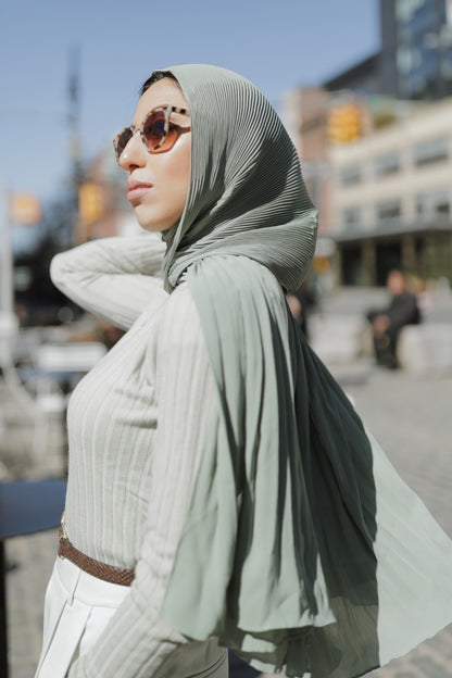 Cascade Pleat Hijab - Desert Sage